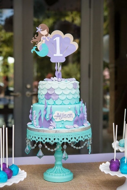 کیک تولد دخترانه آبی و یاسی